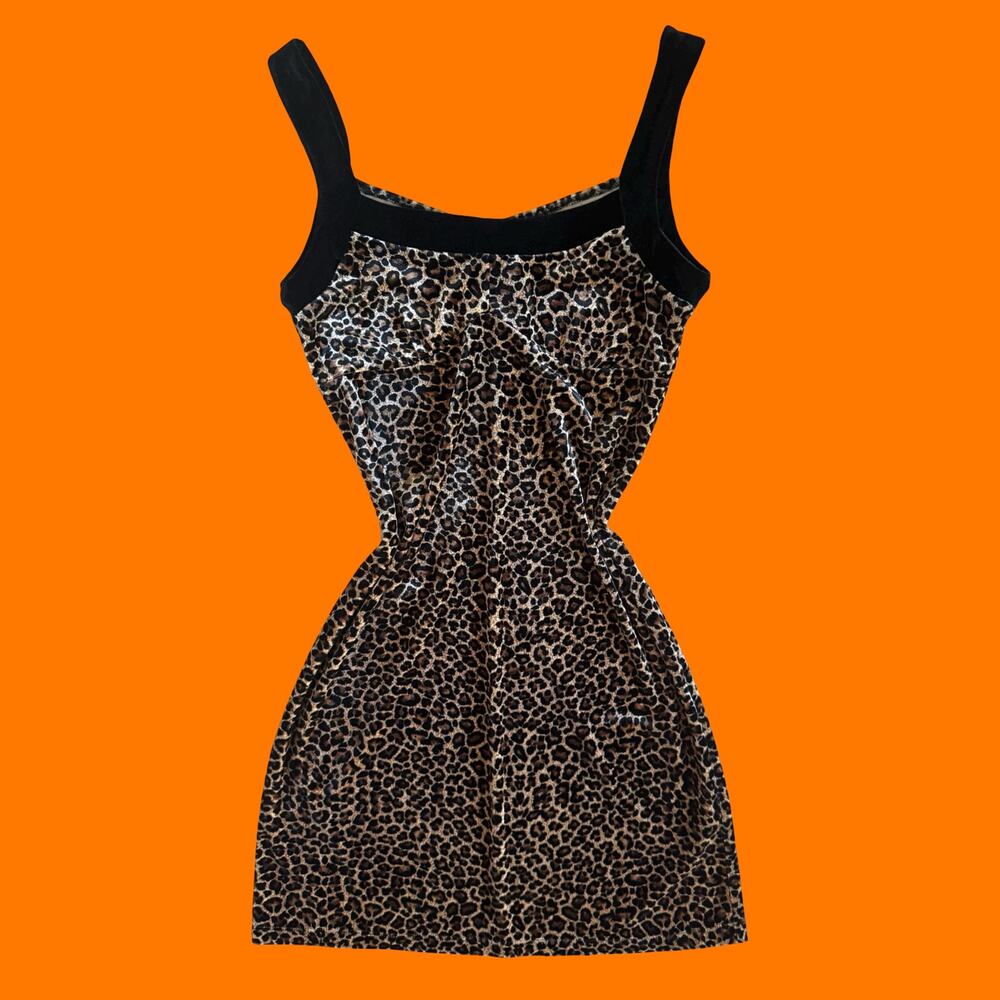90's vintage leopard velvet archival bodycon mini dress MEDIUM *deadstock*